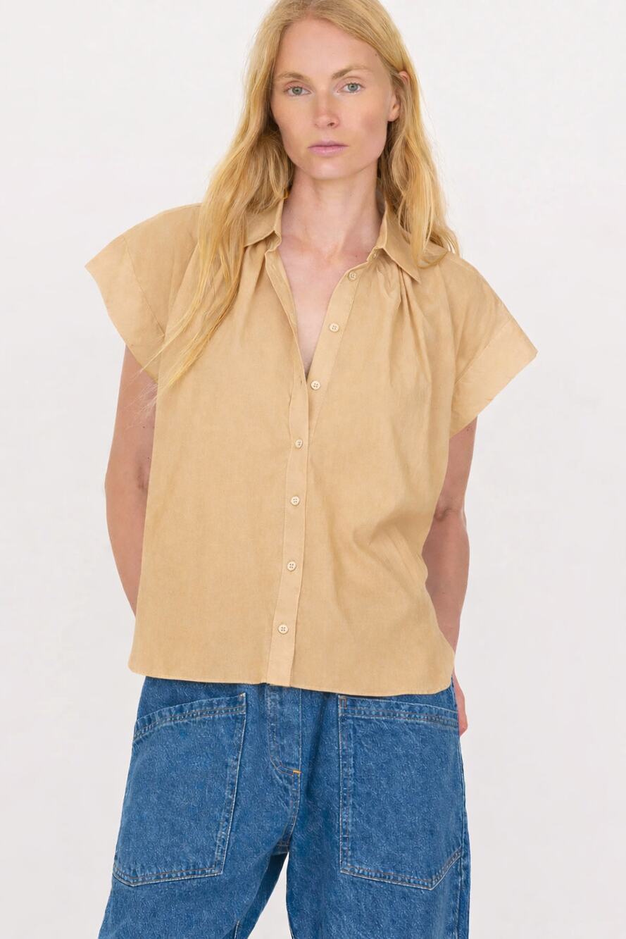 SECULAR Trinity Button Up Shirt in Camel L Effortless Scandi Minimalist